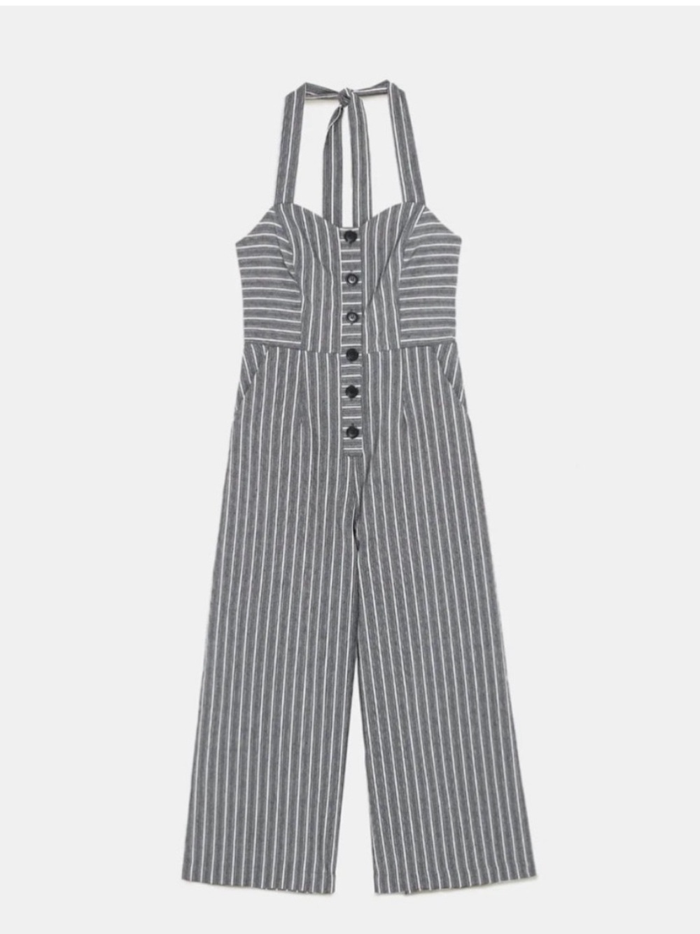Zara Gray and White Pinstripe Halter Jumpsuit